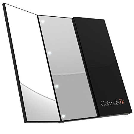 CatwalkFX Stylish Lighted Makeup Mirror - Cosmetics LED Makeup Mirror The Perfect Size For Vanity, Travel, Locker - Foldable Side Mirrors With Lights