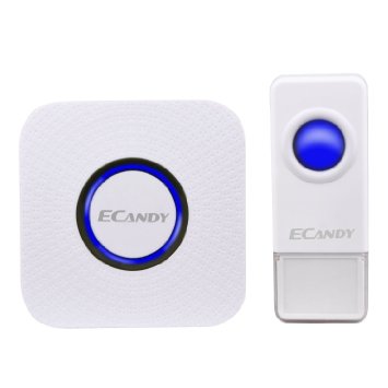 Wireless Doorbell, Ecandy Waterproof Remote Wireless Cordless Doorbell Door Chime Operating at 1000-feet Range with 52 Chimes, No Batteries Required for the Receiver