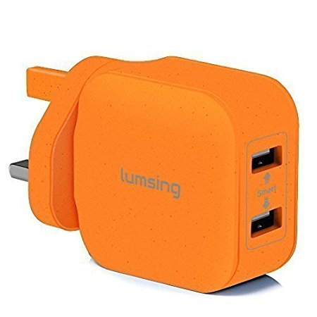 Lumsing 12W 2-Port Multiple USB Mains Charger Wall Charger Hub Power Adapter for iPhone 7 iPhone 7 Plus iPad Samsung Galaxy S6 Edge S5 HTC LG BT headset and more (Orange)