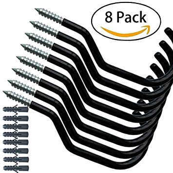 8 Pack Bike Hooks   8 pack bolts, stainless steel bicycle Storage Hanger Wall Ceiling Mounted for Storage Room fit all type bikes easy on/off black