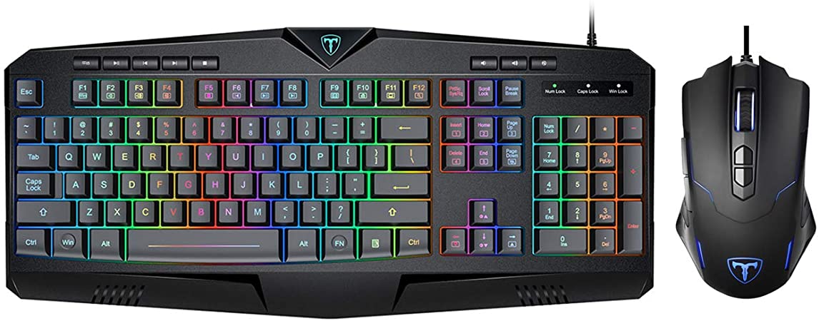 Pictek Gaming Keyboard and Mouse, [7200 DPI] [Programmable] [Breathing Light] [7 Buttons] Ergonomic Mice, [LED RGB Backli] [25 Keys Anti-ghostingt] [8 Multimedia Keys] Wrist Rest Keyboard, Bundle