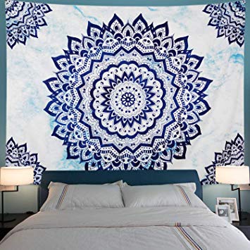 Leofanger Mandala Tapestry Blue Flowers Tapestry Bohemian Tie Dye Mandala Wall Tapestry Hippie Tapestry Wall Hanging for Living Room (XL-70.8" × 94.5", Blue & White)