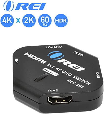 3-Port HDMI Switch, Orei Ultra HD 4K @ 60Hz 3D 1080P - 3x1 HDMI Switcher Splitter Compatible with Apple TV, Fire Stick, Roku TV, HDTV, PS4, Game Consoles - Ultra Compact