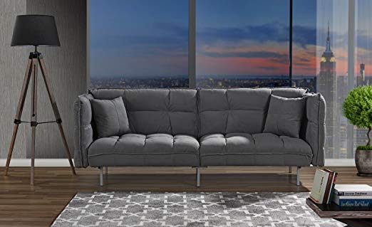 Divano Roma Furniture Collection - Modern Plush Tufted Velvet Fabric Splitback Living Room Sleeper Futon (Dark Grey)