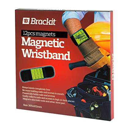 Brackit Magnetic Wristband Tool | Adjustable Magnet Wristband Powered By 12 Strong Magnets | Holds Screws, Nails, Bolts, Drill Bits & Other Metal Objects Black (Black & Yellow)