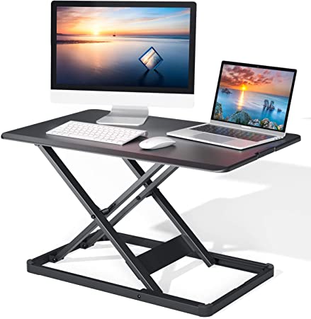 Standing Desk Converter with Height Adjustable, 28.3" Gas Spring Riser Sit to Stand Tabletop Workstation, Perfect for Laptop & Computer Monitors by Perlegear