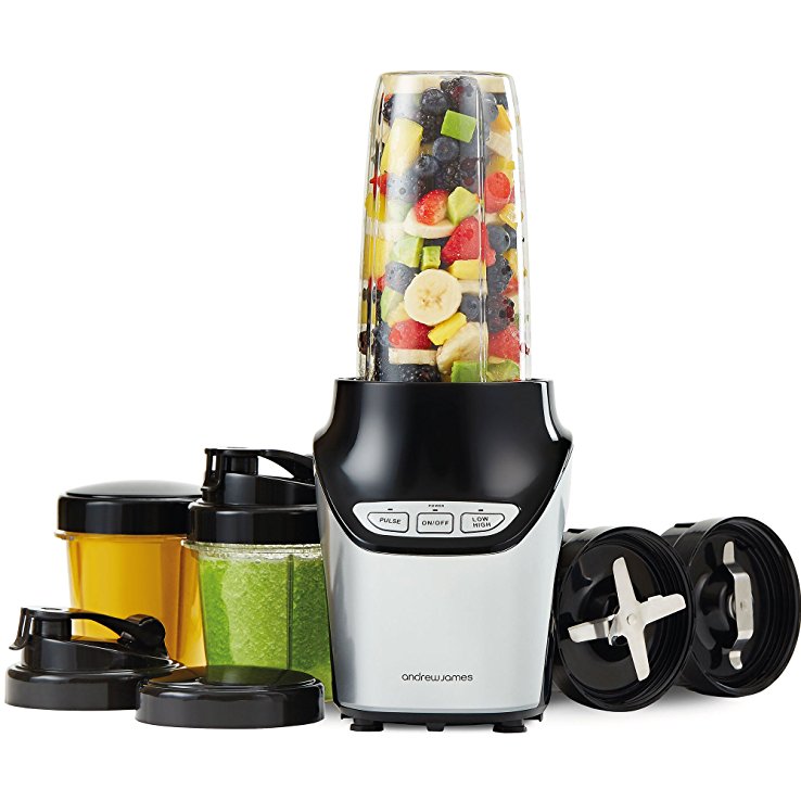 Andrew James Nutri-Fit Smoothie Maker and Blender, 1000 Watts, 10 Piece Set, 3 Speed Settings, Stainless Steel Blades