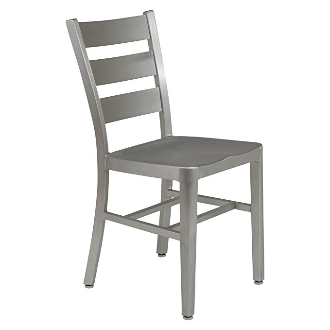 LeisureMod Delmar Modern Brushed Aluminum Dining Chair in Silver