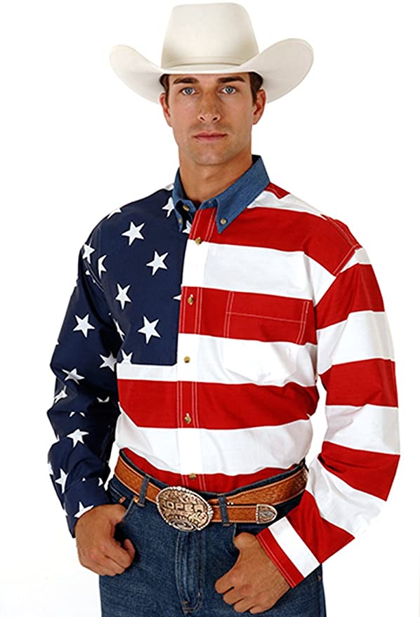 Roper Men's Stars & Stripes Pieced Flag Shirt L/S