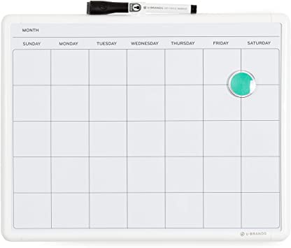 U Brands Contempo Magnetic Monthly Calendar Dry Erase Board, 11 X 14-Inch, White Frame