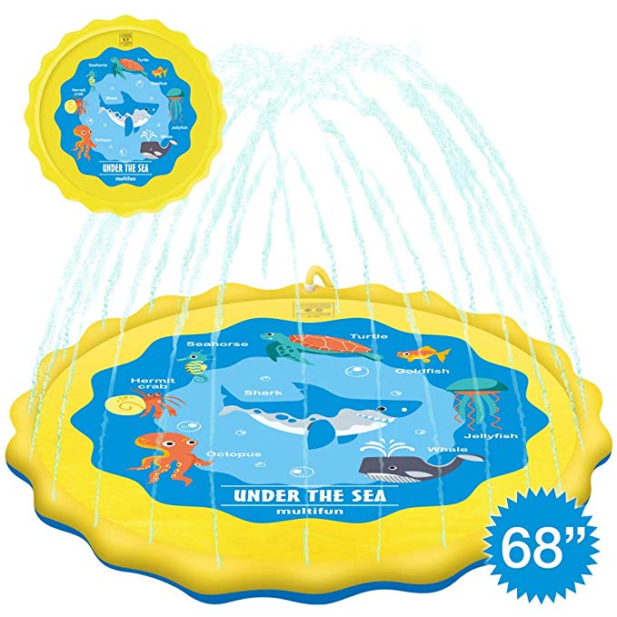 multifun Upgraded 68" Splash Pad, Sprinkle & Splash Play Mat, Safe Sprinkler for Kids, Large Sprinkler Pad with Storage Bag, Children Sprinkler Pool, Wading Pool for Toddler, Outdoor Party Water Toys