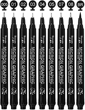 Black Fineliner Pens, Surcotto Pigment Pens Fineliner Drawing Pens Black Pens Waterproof Ink Pen for Art Sketching, Drawing, Technical Drawing, Illustration, Comic - Set of 9