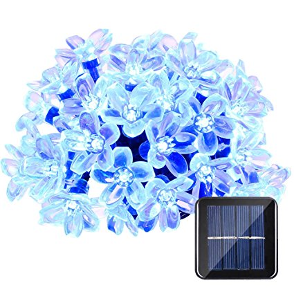 Qedertek Fairy Blossom Flower Solar String Lights, 21ft 50 LED Christmas Lights for Indoor and Outdoor, Home , Lawn, Garden, Wedding, Patio, Party and Holiday Decorations (Blue)