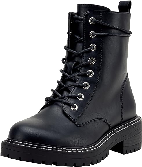 Jeossy Women's 9627 Combat Ankle Boots Low Heel Lace-up Booties with Side Zipper