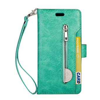 Folice Galaxy S10 Zipper Wallet Case, [Magnetic Closure]& 9 Card Slots, PU Leather Kickstand Wallet Cover Durable Flip Case Compatible with Samsung Galaxy S10 6.1inch (Mint Green)