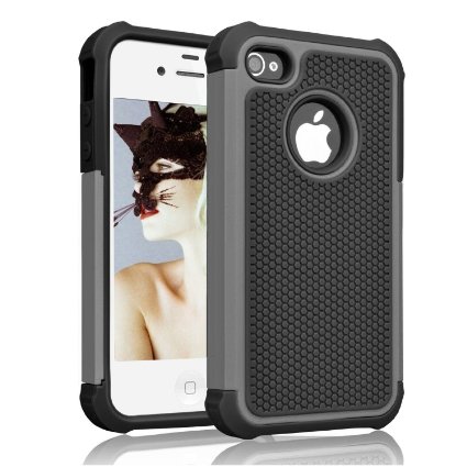 iPhone 4s Case, Akimoom [Jade Series] Rugged PC and Silicone Trendy Defender Nonslip Shock Proof Heavy Duty Hybrid Dual Layer Protective Cover for iPhone 4 /4s(Black/Grey)