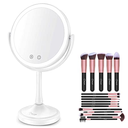 BESTOPE Makeup Brushes 16 PCs Makeup Brush Set Foundation Powder Concealers Make Up Brushes Kit   Lighted Makeup Mirror with Lights 7X Magnifying Mirror with 60Pcs LED Lights