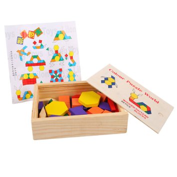 Lewo 60- pieces Wooden Pattern Blocks and Boards Toys