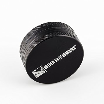 Golden Gate Herb Grinder 1.5" for All Herbs, Excellent Grind, 2 Piece , Highest Quality From Space Grade Aluminum, Sharp Diamond Shaped Grinder Teeth (Black, Small)