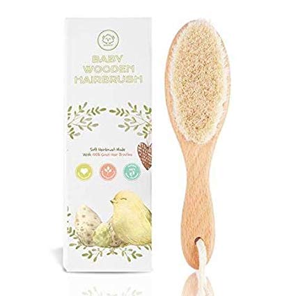 Baby Hair Brush for Newborn - Natural Wooden Baby Hairbrush Comb with Soft Goat Bristles for Cradle Cap - Perfect Scalp Grooming Hairbrush Comb Kit for Infant, Toddler, Kids - Baby Registry Gift