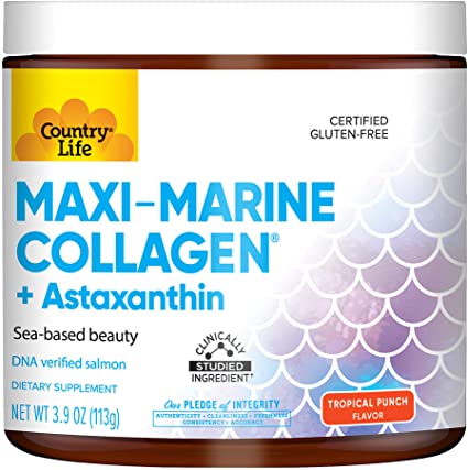 Country Life Maxi Marine Collagen   Astaxanthin Powder, Supports Overall Skin Appearance 3.9oz