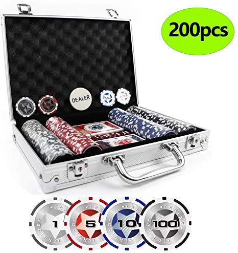 KAILE Clay Poker Chips Set Heavy Duty 13.5 Gram Chips Texas Holdem Cards Game Blackjack Gambling Chips with Aluminum Case