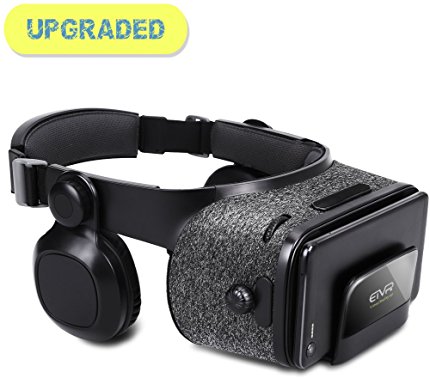 3D Light-Weight Virtual Reality Headset with Builted-in Stereo Headphone - Upgraded VR Glasses with 120 Degree FOV - for iPhone & Android - Black