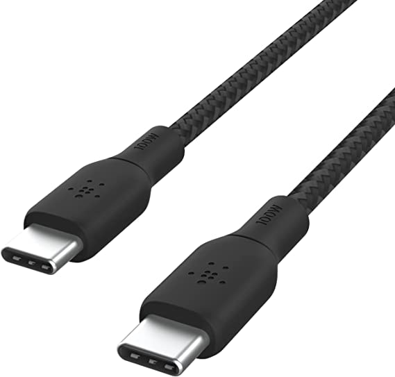 Belkin USB Type C to C Cable, 100W Power Delivery USB-IF Certified 2.0 Cable with Double Braided Nylon Exterior for iPad Pro, MacBook, Galaxy and More, 2M Cable Length, Black