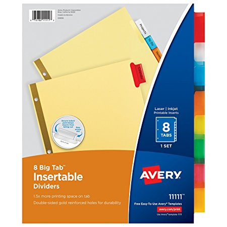 Avery Big Tab Insertable Dividers, Buff Paper, 8 Multicolor Tabs, 1 Set (11111)