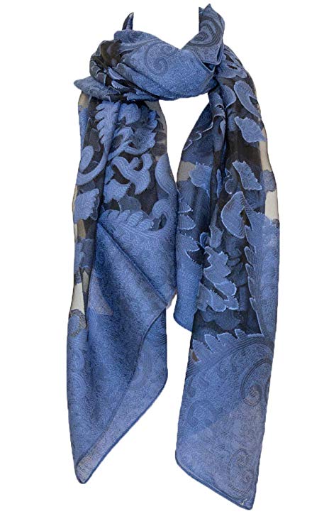 Alirina Burnout Lace Design Shawl, Beach wrap, Silk Scarf, Solid Plain Color or 2 Tone Color (RoyalBlue)