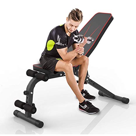 JUFIT Workout Bench Foldable & Adjustable Fitness Training Weight Bench for Full Body Workout, Sit Up Bench with 9 Back Pad Positions from Incline/Decline to Flat,4 Adjustable Foam Heights