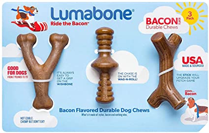 Lumabone Medium 3-Pack Durable Dog Chew Toys, Made in USA