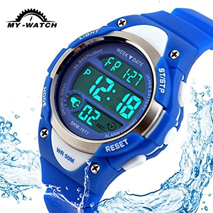 My-Watch Boys Sport Digital Watch Kids Outdoor Waterproof Stopwatch LED Electronic Wrist Watches