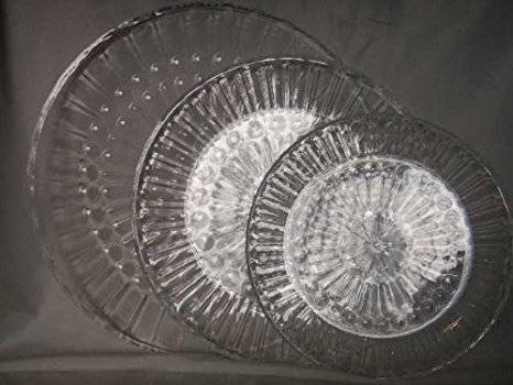 3 Clear Acrylic Round Serving Trays 9.5"-12"-13.5"dia Crystal Cut Look Plastic