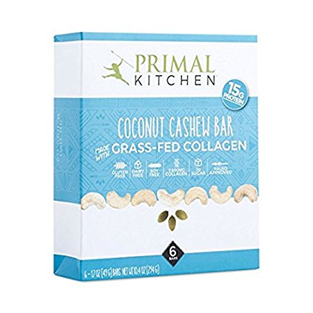 Primal Kitchen Coconut Cashew Collagen Protein Bars, 1.7 Ounce, 6 Count, Gluten Free, Paleo