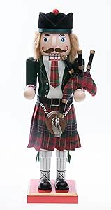 Clever Creations Green Scottish Bagpiper 14 Inch Traditional Wooden Nutcracker, Festive Christmas Décor for Shelves and Tables