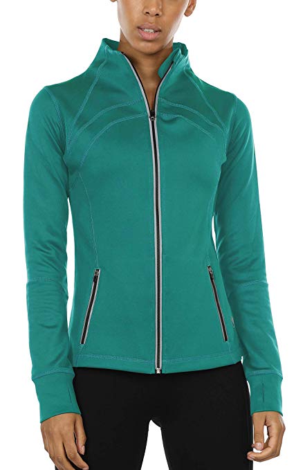 icyzone Women's Running Shirt Full Zip Workout Track Jacket with Thumb Holes