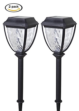 Grand Patio Bright Warm White LED Solar Path Lights, Wavy Style Plastic Garden Lights, Weather-Resistant Outdoor Solar Lights for Path, Patio, Driveway and Garden, Black, Set of 2