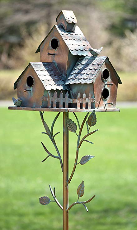 Zaer Ltd. Large Copper Colored Multi-Birdhouse Stakes, Room for 4 Bird Families in Each (Houses Facing Multiple Directions)