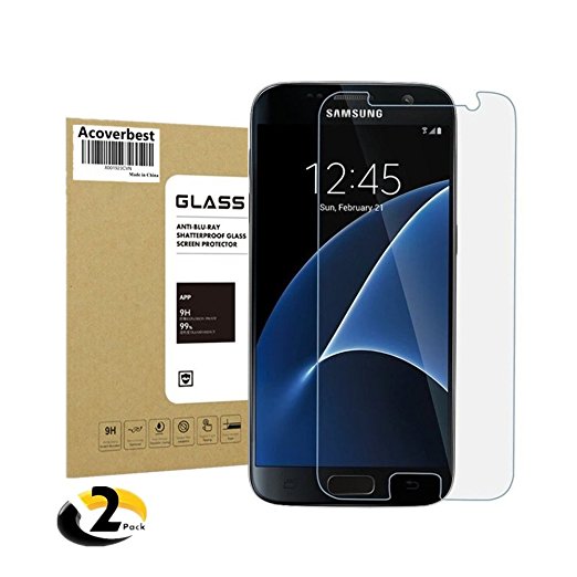 Galaxy S7 Tempered Glass Screen Protector , Acoverbest [2Pack] HD Screen Protector [9H Hardness] [Anti-Fingerprint] [ Bubble Free] [Scratch Proof][Case Friendly] Screen Protector for Samsung Galaxy S7