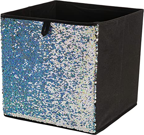 Organize It All Collapsible Fabric Sequin Storage Cube Bin (Silver to Dark Gray)