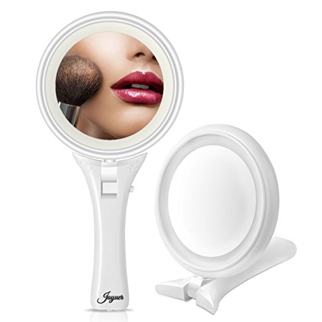 Jayuer LED Lighted Makeup Mirror Magnification Double Sided Hand Held Folded Tabletop(5x Magnifying)