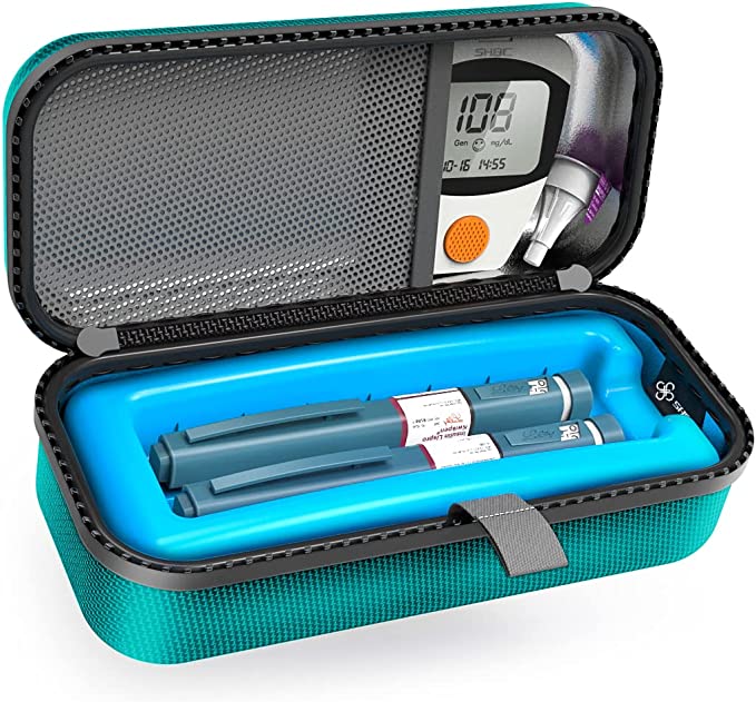 SHBC Insulin Pen Carrying Case Portable Medical Cooler Bag for Diabetes with Protective Ice Brick - Convenient to Changing Needles with Each Injection Blue-Green