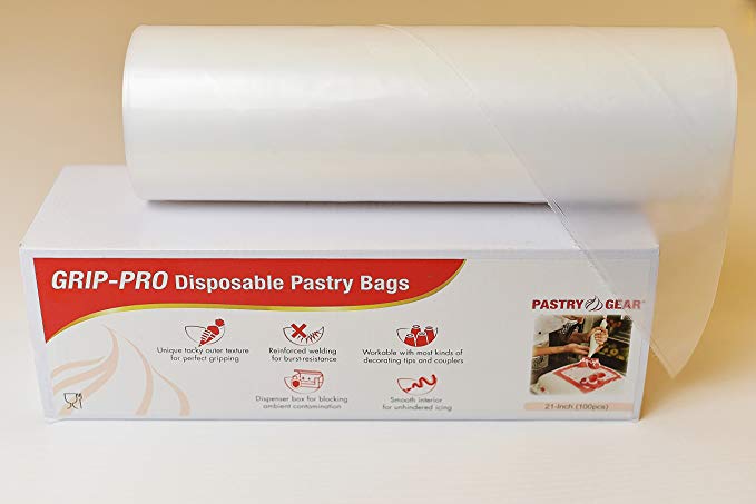 PastryGear Grip-Pro 21-Inch Anti-slip Ultra Thick Disposable Pastry / Piping Bags with Dispenser (Roll of 100 Pcs)
