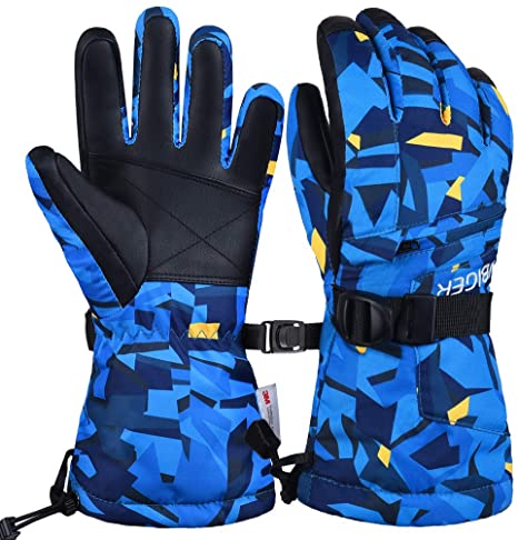 Kids Winter Gloves Waterproof Snow Ski Gloves for Boys Girls with Zipper Pocket