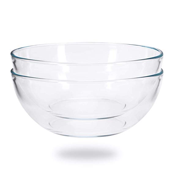 FOYO 8-inch Round Tempered Glass Bowl for Mixing Salad or Cereal, Set of 2