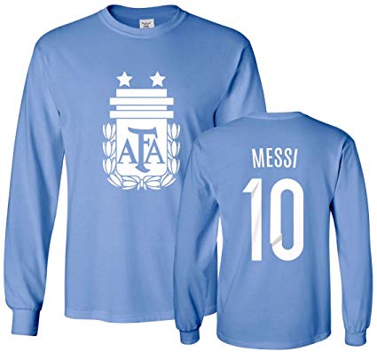 Tcamp Argentina Soccer Shirt Lionel Messi #10 Jersey Men's Long Sleeve T-Shirt