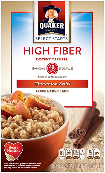 Quaker Instant Oatmeal, High Fiber, Cinnamon Swirl, Breakfast Cereal, 8 Packets