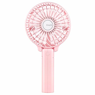 EasyAcc Handheld Fan Mini Portable Outdoor Electric Foldable Fan with Rechargeable 2600mAh Battery and USB Cable Adjustable 3 Speeds Folding Design for Home and Travel Dorm – Pink