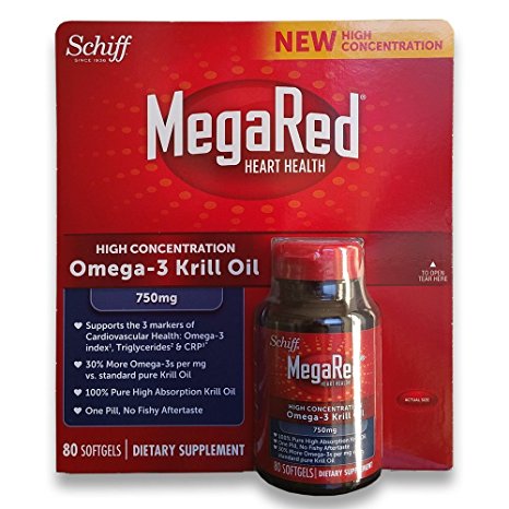 MegaRed 750mg Ultra Concentration Omega-3 Krill Oil, Largersize Pack of 80 softgels Total